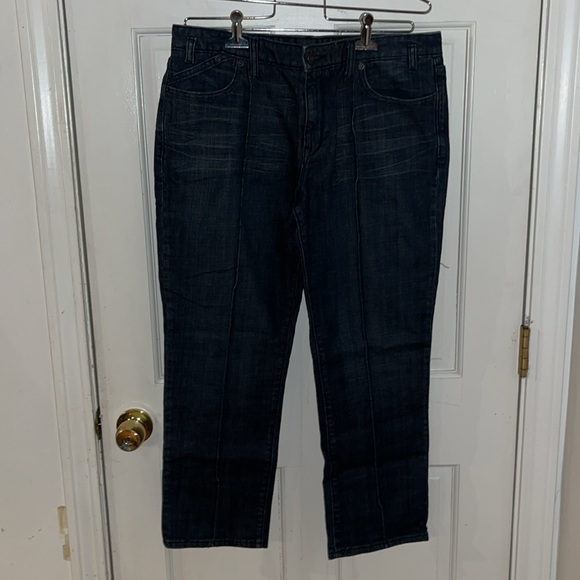 GAP size 12 dark blue tapered cropped jeans slimming front seam - Picture 4 of 16